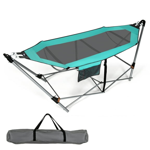 Topbuy Portable Folding Hammock Free Standing Hammock W/ Stand-Folds&Carrying Bag&Anti-Slip Buckle&Storage Pocket Turquoise