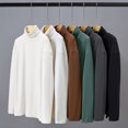 thumbnail image 3 of comerut Winter Base Top Turtleneck Solid Color Long Sleeves Knitted Pullover Keep Warm Double Collar Elastic Anti-pilling Men Base T-shirt for Daily Wear, 3 of 8