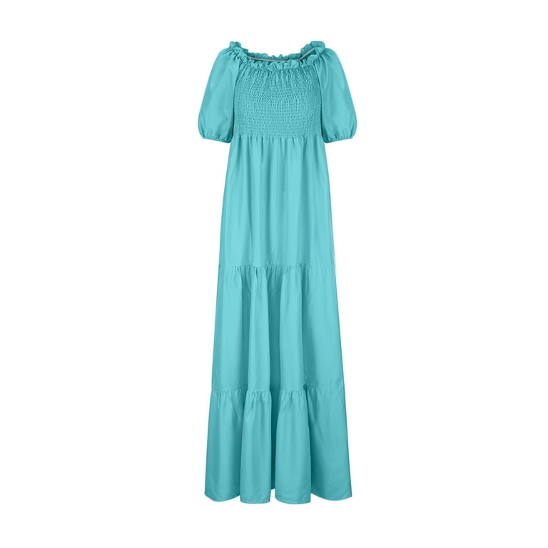 Womens Dress Women's Spring Summer European And Dress One Shoulder Solid  Off Shoulder Long ColorDress Short Sleeve One Shoulder And Ankle Dress Boho  Dress Light Blue 3XL - Walmart.com