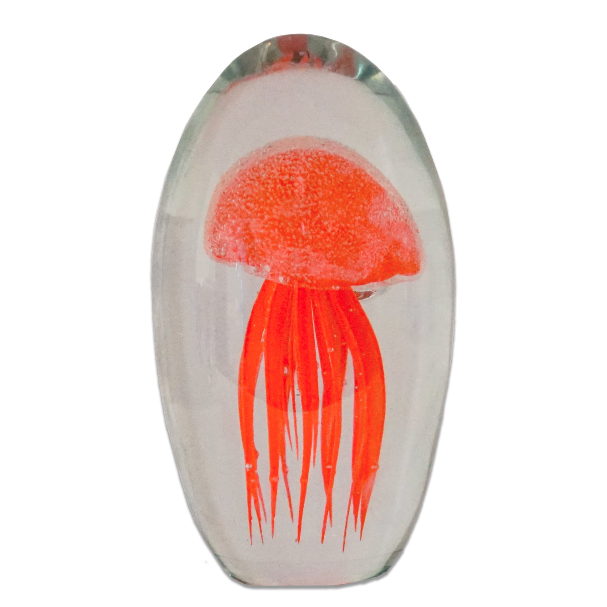 HALF OFF PONDS 6 inch Orange Glass Jellyfish Paperweight, Glow In The Dark