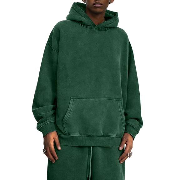 Men Hoodies Oversized Unisex Acid Wash Hoodie Vintage Cotton Sweatshirt Dark Green S