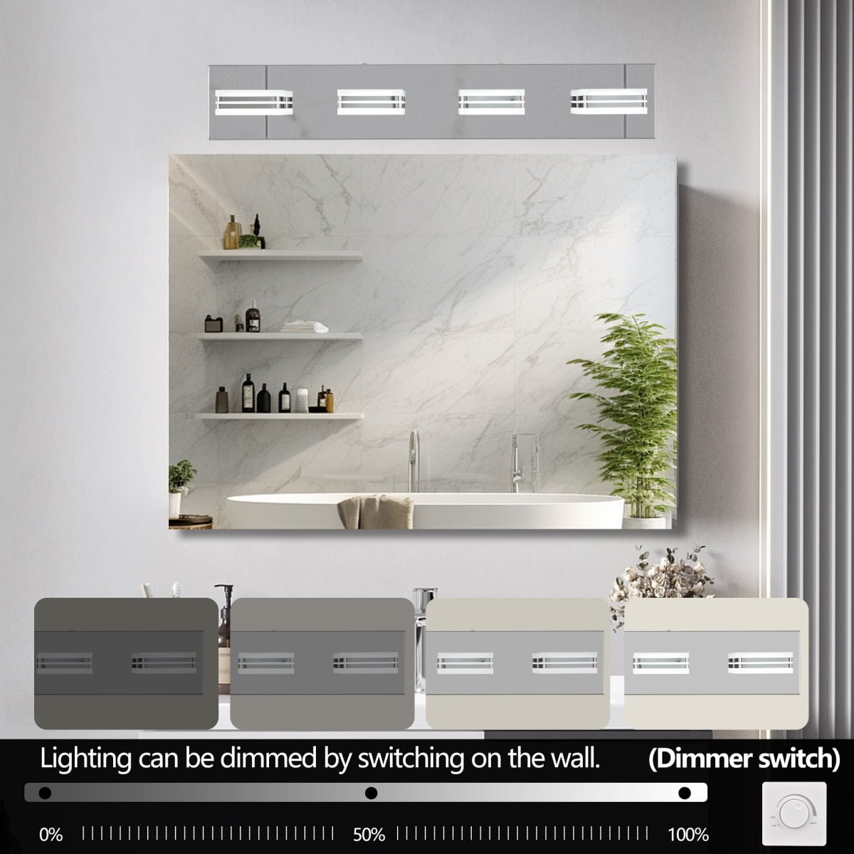 32" Modern Black 5-Light LED Vanity Light, Square Acrylic Lampshades Wall Mount Fixture for Bathroom, Mirror Lighting On-Site