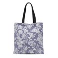 thumbnail image 1 of NUDECOR Canvas Tote Bag Flower White Lace Pattern Floral Mesh Silhouette Abstract Black Durable Reusable Shopping Shoulder Grocery Bag, 1 of 1