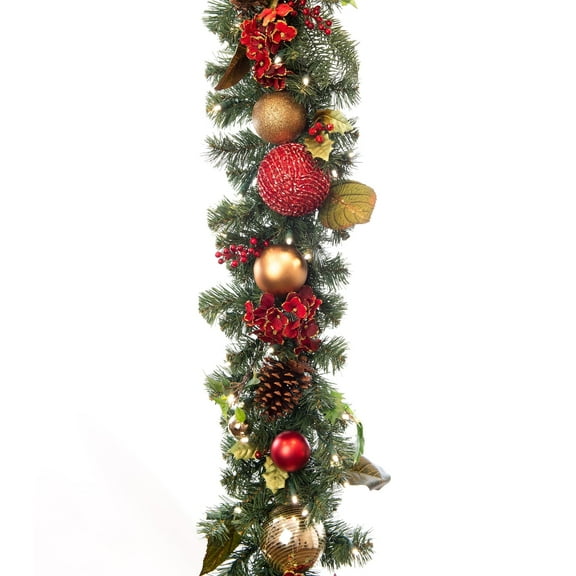 Village Lighting 9 ft. Pre-Lit LED Garland - Scarlet Hydrangea