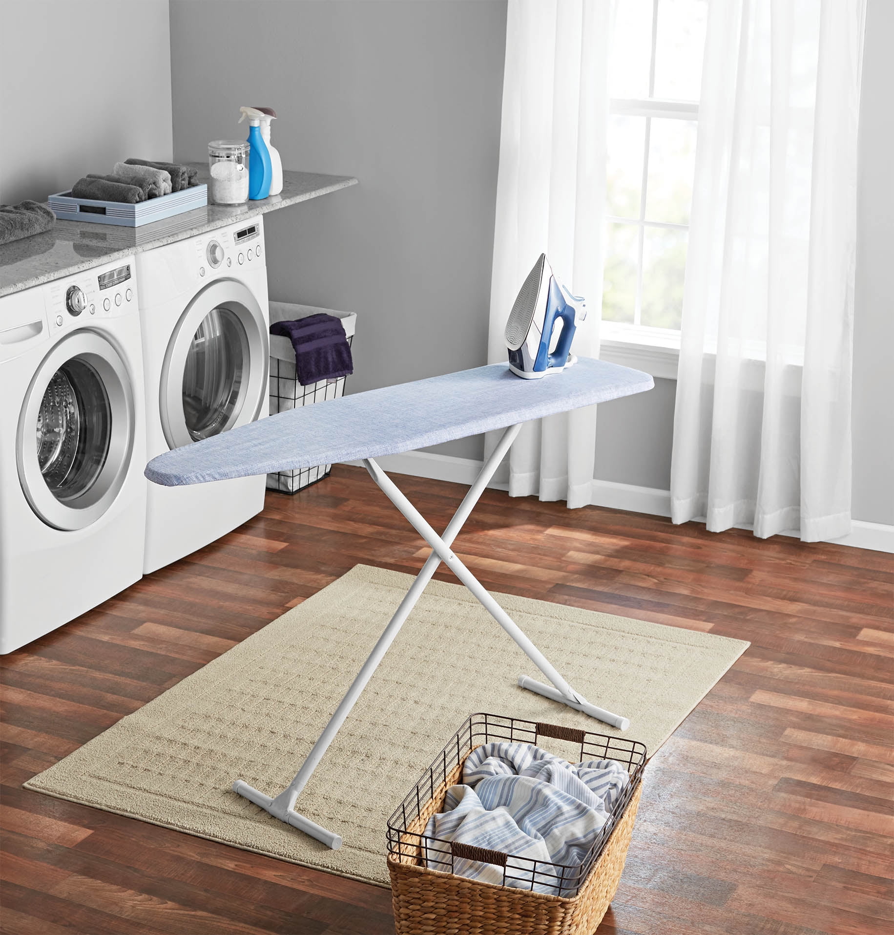 Mainstays TLeg Ironing Board, Blue Chambray