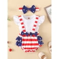 thumbnail image 2 of Gureui Kids Baby Girls Bodysuit with Headband, Stripe Star Printed Flying Sleeve Round Neck Patchwork Ruffles Snap Crotch Romper, 2 of 9
