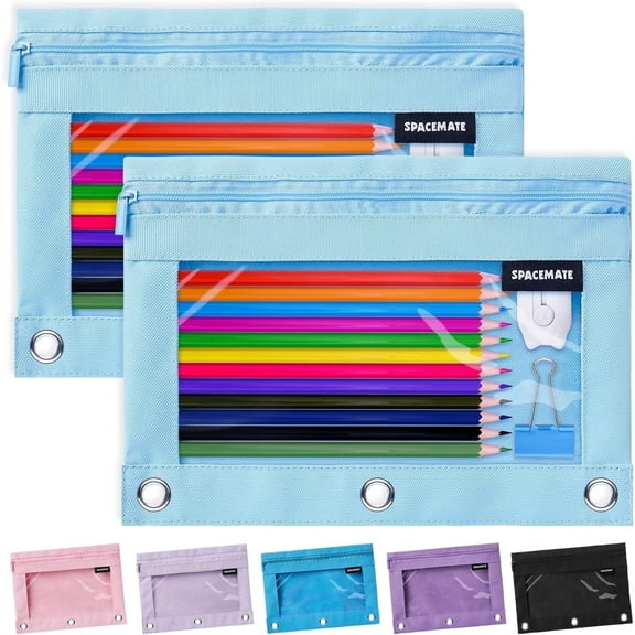 Binder Pencil Pouch Case for 3 Ring Binder, Clear Zipper Pen Case Bag, 1 Pack, Light Blue