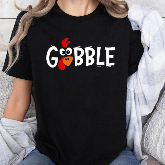 Unisex Gobble Thanksgiving Turkey Graphic T-Shirt, Sizes S-5XL, Tbun Men's And Women's Graphic Tee 100% Cotton by TBun, Full Sizes S-5XL