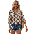thumbnail image 6 of TEMOFON Womens Blouses Summer V Neck 3/4 Sleeve Top for Women Floral Print Boho Womens Tops Dressy Casual Blouses XL, 6 of 8