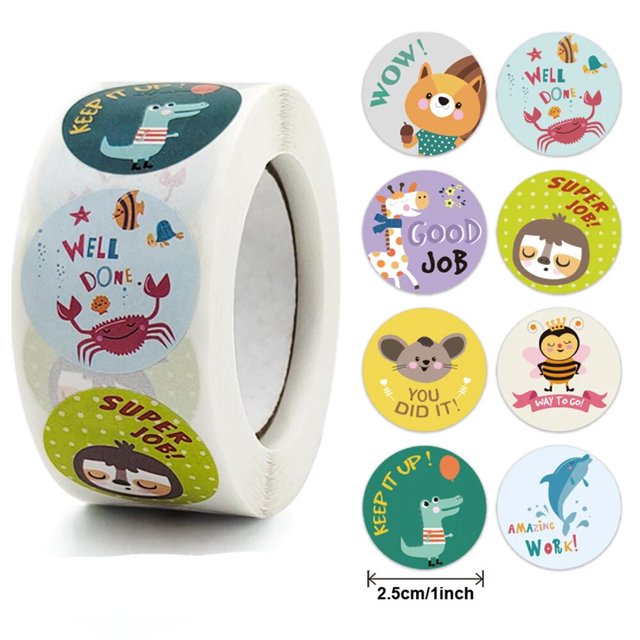 Pegatinas redondas de animales de dibujos animados, pegatinas de agradecimiento, oso lindo, recompensa de profesores, pegatinas de sellado hechas a mano, 100-500 piezas