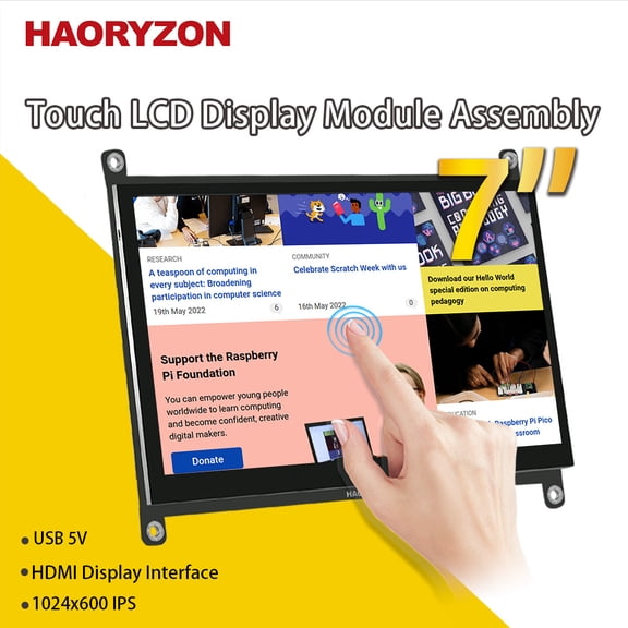 7 Inch Touch Screen Module HDTV USB Raspberry Pi Expansion Screen 1024×600 IPS Dual Stereo Speakers GPU Temp Monitoring for Laptop PS5 TV Box Plug & Play