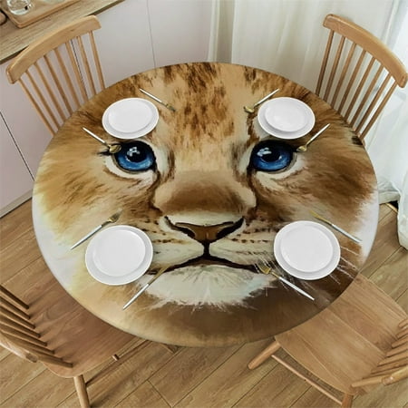 

Patifu Baby Lion Cub Round Tablecloth Stain-Resistant Washable Elastic Edge Waterproof for Indoor Outdoor Restaurants Weddings Parties Home Decor 54 -58