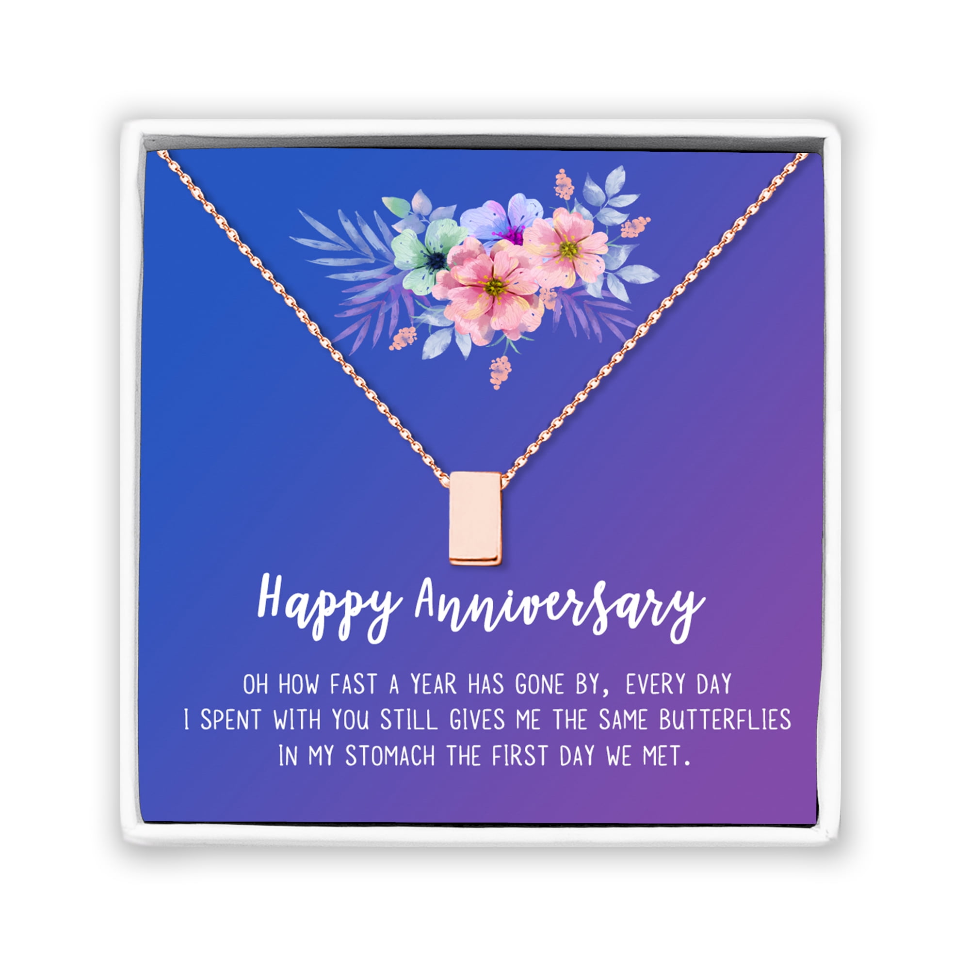 Anavia Happy Anniversary Gift Necklace,Wedding Anniversary Gift for Wife,Express Love Card Jewelry Gift-[Rose Gold Cube, Blue-Purple Gift Card]