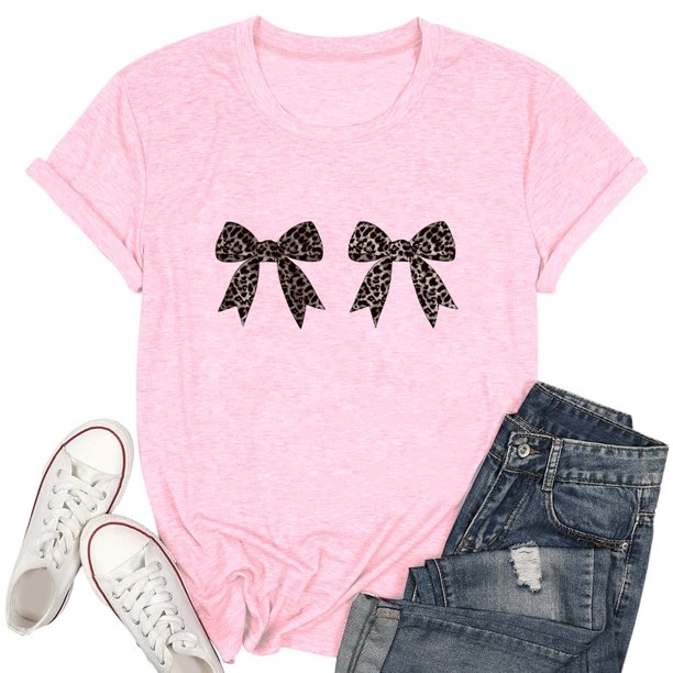 Camiseta informal de mujer con estampado de lazos: cuello redondo, manga corta, mezcla de poliéster y spandex, tallas S-XXL, para todas las estaciones