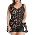 thumbnail image 3 of Inadays Women Plus Size One Piece Swimsuit Flower Printing Modest Tummy Control Swimdress V Neck Vintage Bathing Suits Skirt Swimwear, Black Cheery, XL, 3 of 10