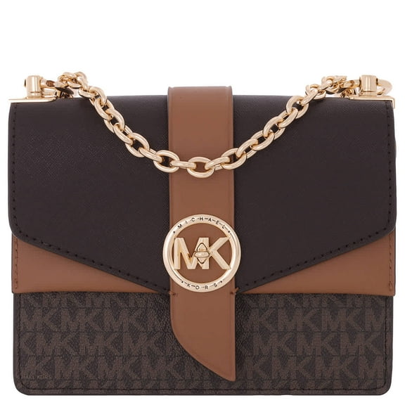 Michael Kors Women's Greenwich Small Color-Block Logo and Saffiano Leather Crossbody Bag - Brown/Acorn