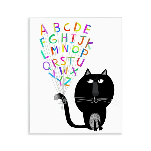 Stupell Industries Cat with Alphabet Animals & Insects Painting Unframed Art Print Wall Art, 11 x 14