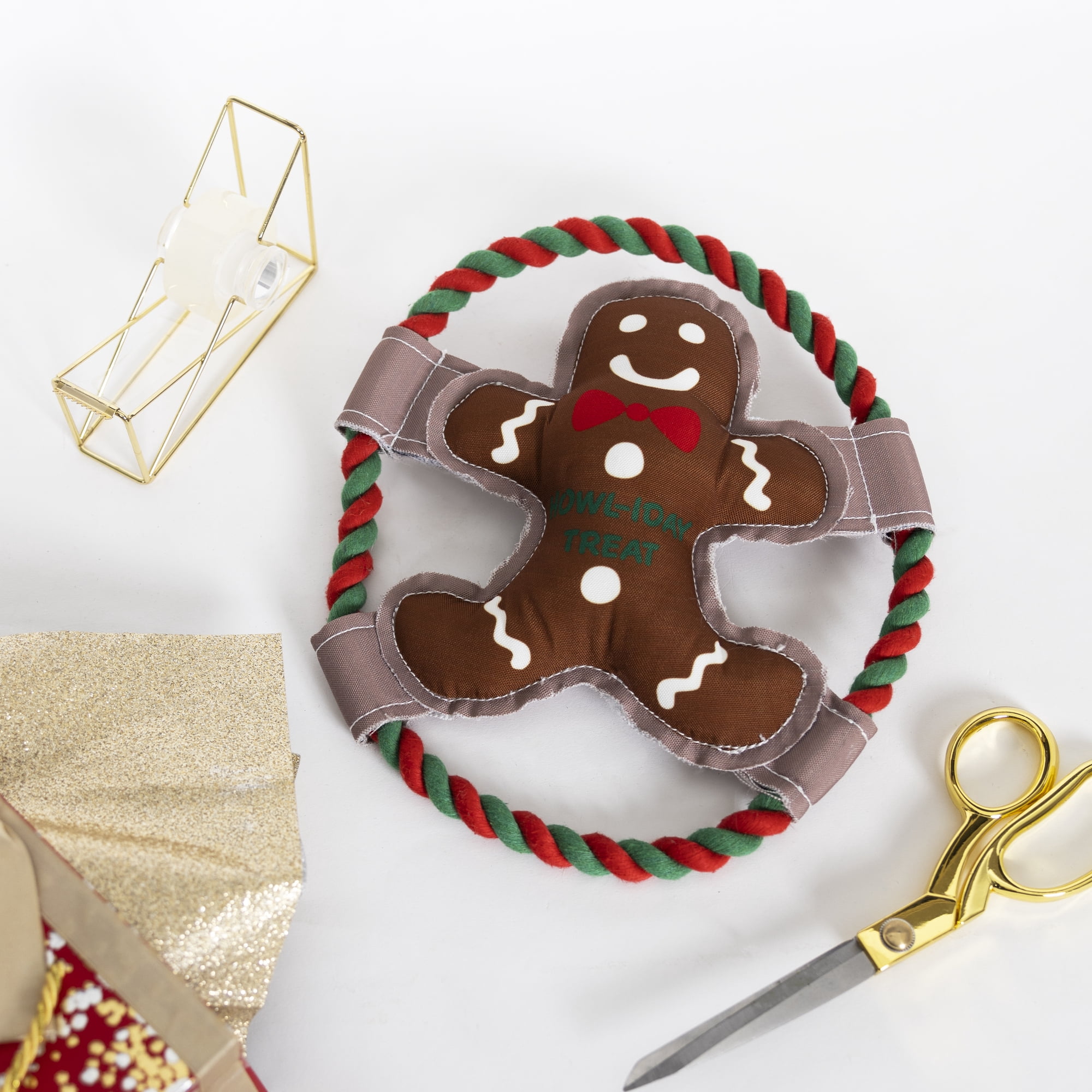 Pavilion - Howl-Iday Treat - 10" Gingerbread Man Puppy Dog Toy With Rope Handle K-9 Furry Companion Christmas Holiday Gift Present
