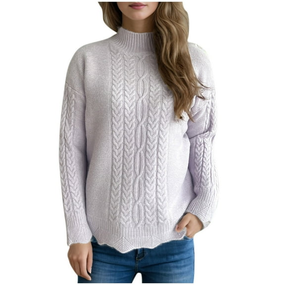 STETMN Women's Cable Knit Sweater Chunky Long Sleeve High Neck Top Warm Pullover Jumpers