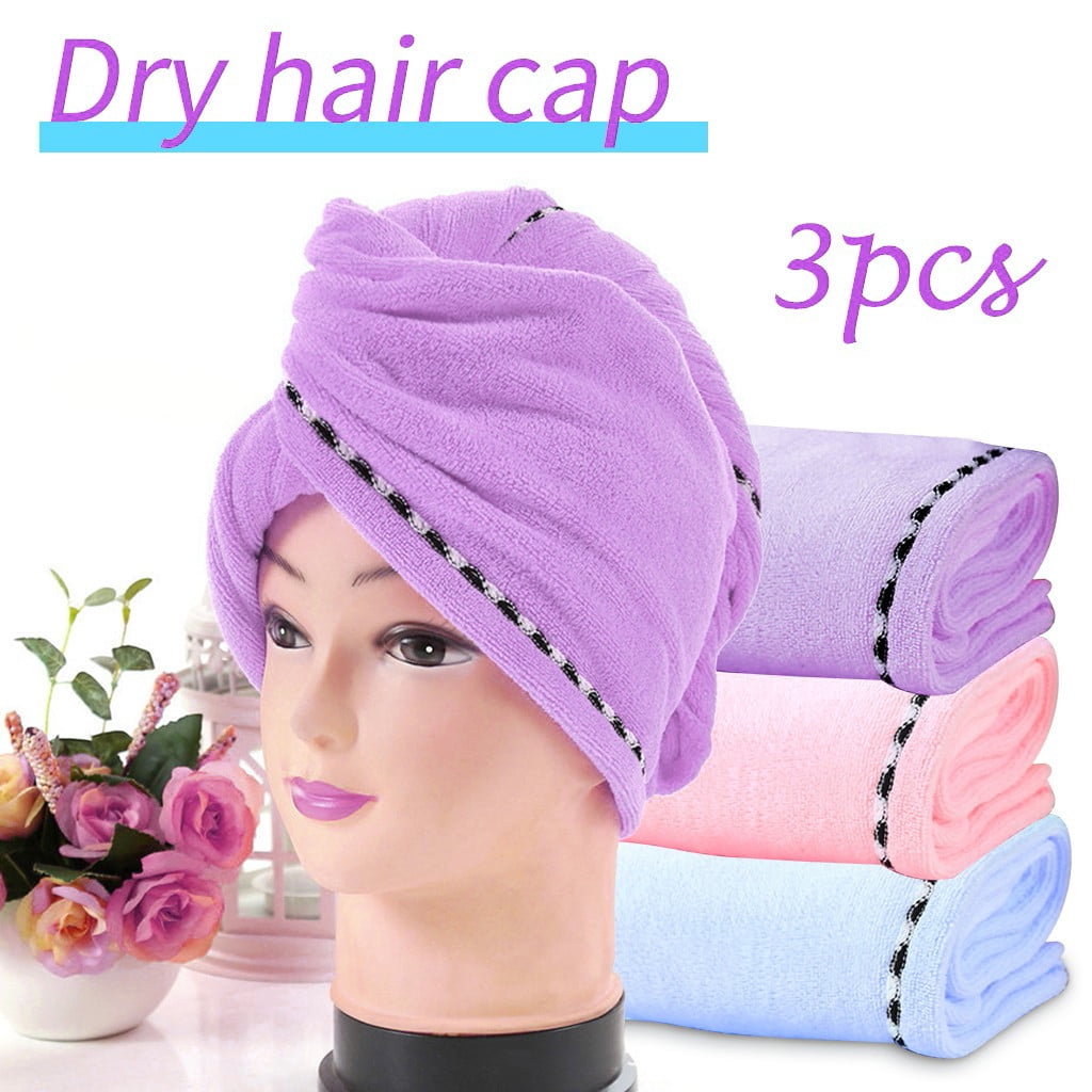 Soft Dry Hair Shower Cap For Fiber Material 3 Piece Set Of Wrapped