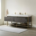 thumbnail image 4 of Vinnova Palma 72" White Stone Top Double Vanity Oak Wood Gold Metal Frame, 4 of 9