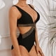 thumbnail image 3 of Gibobby Bañador de una pieza Traje de baño de 1 pieza con cuello redondo y corte en la parte delantera para mujer(Negro,CH), 3 of 4