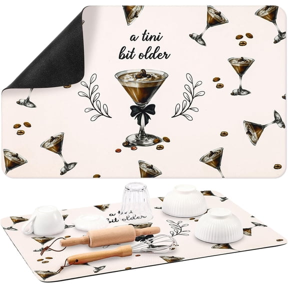 Espresso Martini Dish Drying Mat Large for Kitchen Counter Absorbent Coffee Bar Pad Kitchen Counter Accessories Machine Wash Mat 15.5 x 23.5 Inch