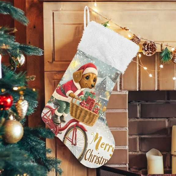 Ryvnso Christmas Stockings Dachshund Dog Riding in Chrisstmas 17.7" Large Stocking Decoration 1 Pack