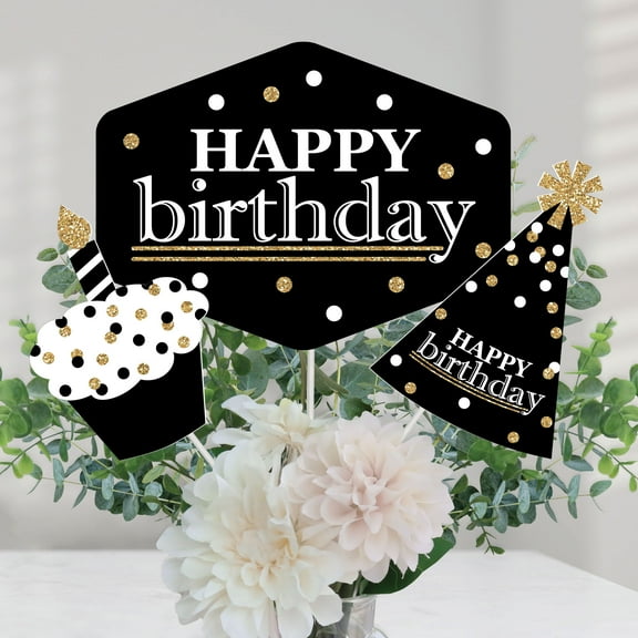 Big Dot of Happiness Adult Happy Birthday - Gold - Birthday Party Centerpiece Sticks - Table Toppers - Set of 15