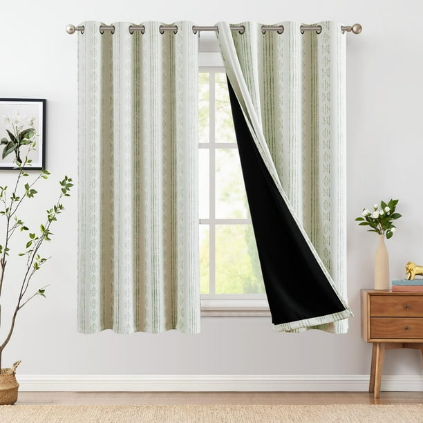 Cortinas Blackout Jinchan 95% Boho 137x137 cm Verde Salvia/Beige