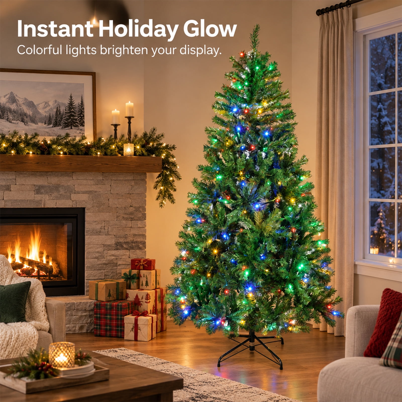 Alvantor Pre-Lit Artificial Christmas Tree with Colorful Lights for Home, Green 9FT