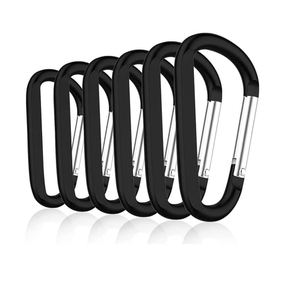 6PCS Carabiner Caribeaner Clip, 3" Large Aluminum D Ring Shape Carabeaner with Keyring Keychain Hook