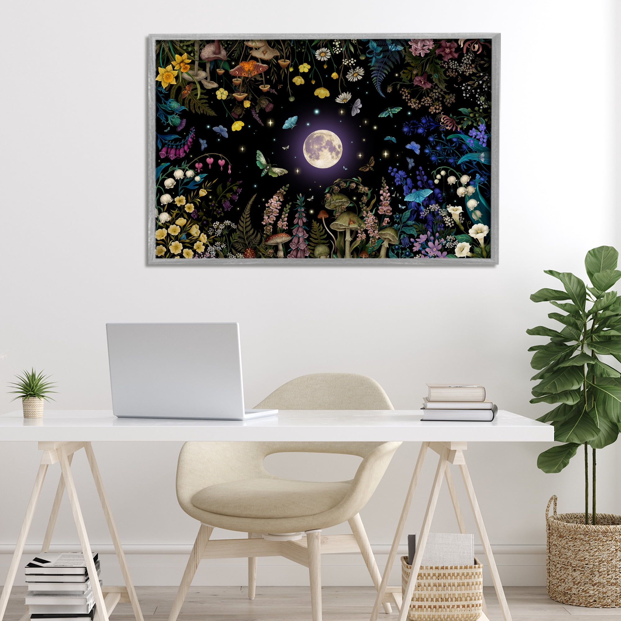 Stupell Industries Night Garden with Moth Gray Framed Giclee Art, design by Episodic Drawings