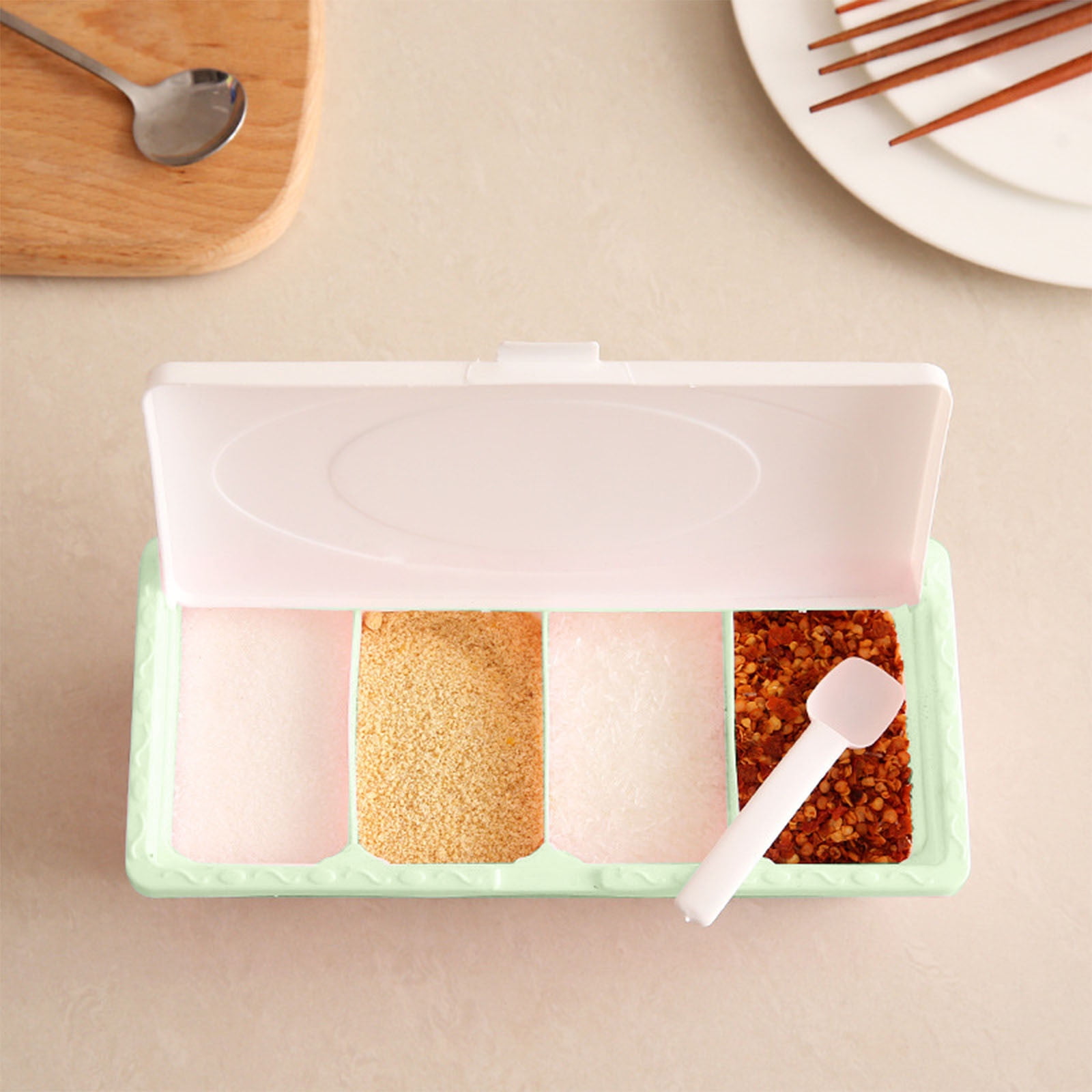 1pc Flower Shaped Multi Grid Pink Seasoning Box, Multifunction