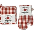 thumbnail image 5 of Serafina Home Fall Kitchen Towels Pot Holder Set 5pc: Terracotta Red Orange Plaid with Farm Fresh Pumpkins Applique, 5 of 6