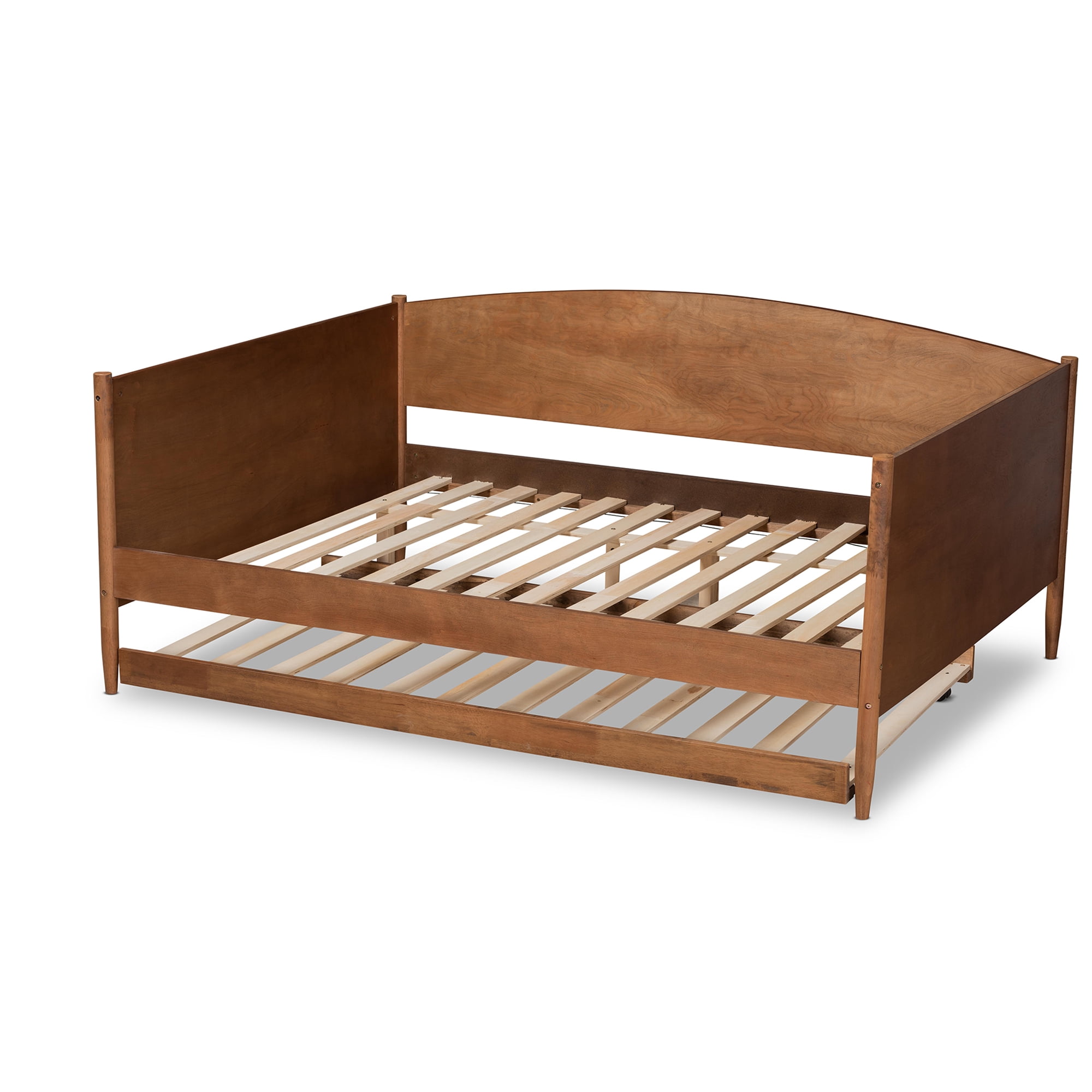 Baxton Studio Veles Mid-Century Wood with Trundle Daybed, Full, Ash Walnut