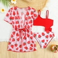 thumbnail image 2 of MEZZALL Girls Swimwear 2 Piece Set Swimsuit With Cover Up Strawberry Print Sleeves Beach Pool Outfit For Toddler Kids Age 3 7 Summer Cute Baby Wear, 2 of 6