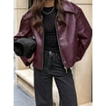thumbnail image 6 of Women'S Leather Jacket Long Sleeve Zipper Faux Oversized Coats Fall Fashion Outfits Winter Clothes Wine Red S, 6 of 9