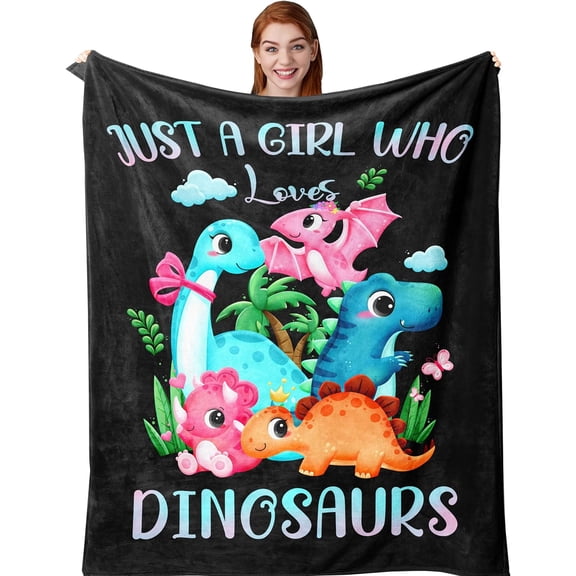 Dinosaur Blanket for Girls , Dinosaur Gifts for Girls, Just A Girl Who Loves Dinosaurs, Dinosaur Decorations, Birthday Gifts for Dinosaur Lovers, Dinosaurs for Girls, Dinosaur Gifts Dinosaurs