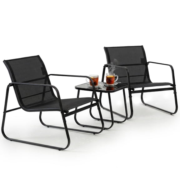 ZUNMOS 3-Piece Textilene Outdoor Patio Set, Coffee Table & 2 Chairs, Black