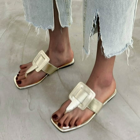 

Cathalem Women s Slippers Fashion Flops Flip Buckle Flops Solid Color Flip Summer Women s slipper Slippers for Women with Back Gold 8