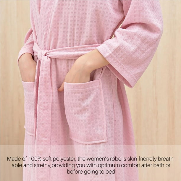 Pink Women's Full-Length Waffle Robe Comfortable Polyester Women's Dressing  Bathrobe Women's Bath Gown Ladies Bathrobe Nightwear M / XL / XXXL Optional  