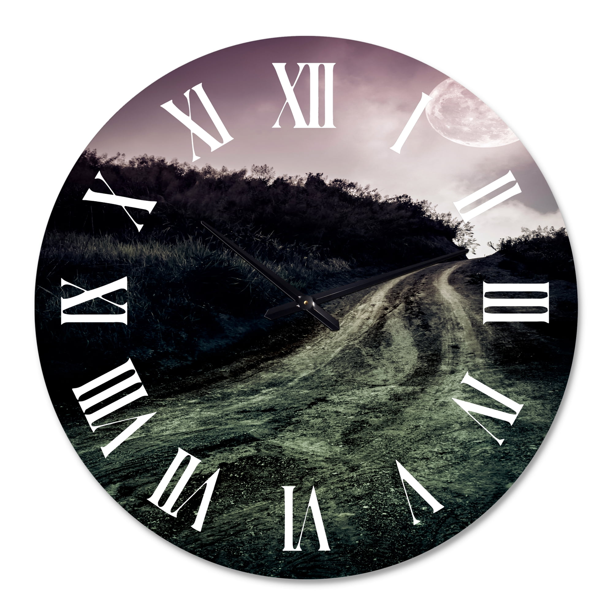 Designart 'Muddy Road Under Full Moon' Modern Wall Clock