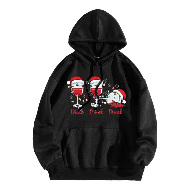 WEAIXIMIUNG Robe Sweat à Capuche pour Femmes, Décontractée, Col Rond, Poche, Chapeau de Noël Imprimé