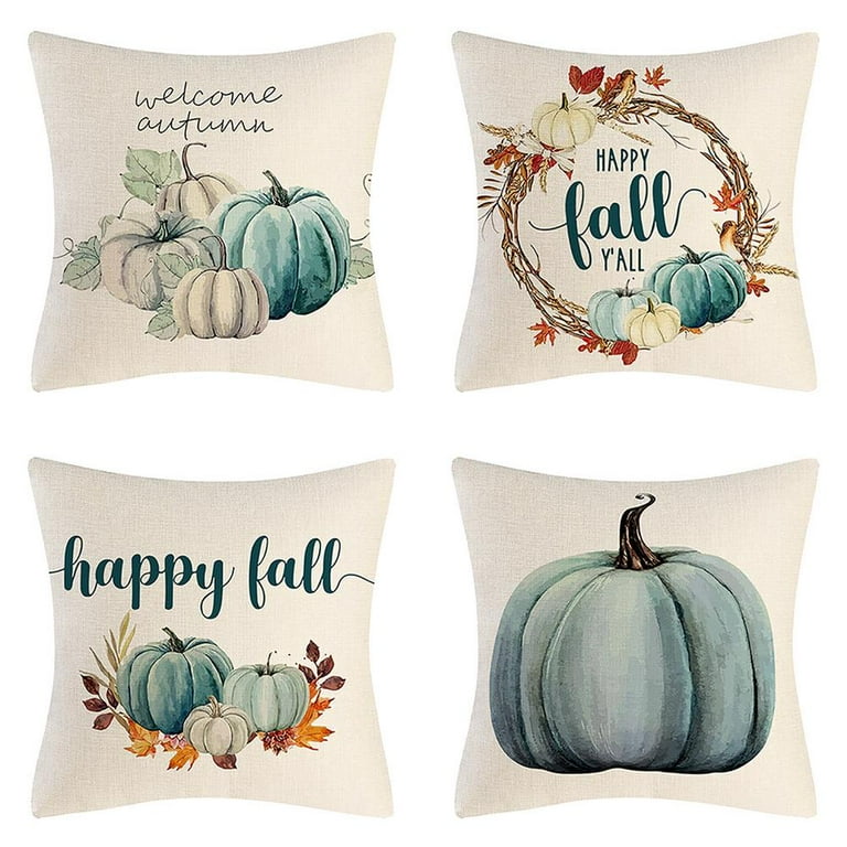 Set of 4 Fall Pillow Covers 18x18 Inch Thanksgiving Throw 18*18 inch Y-fall  09