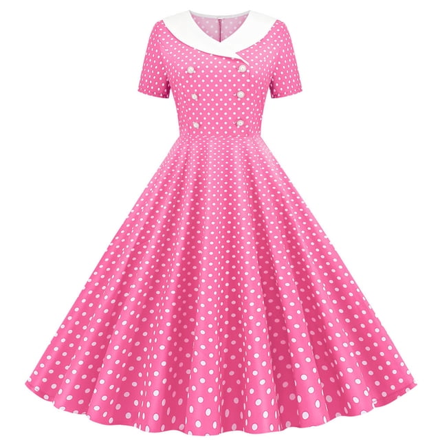 CEHVOM Robe Vintage Évasée Ligne A Nœud Papillon Bal Manches Courtes Imprimé à Pois Robe de Soirée