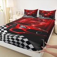 thumbnail image 3 of Homewish Chic Red Automobile Queen Sheet Sets, Modern Checkered Flag Flat Sheet, Extreme Sports Lover Queen Fitted Sheet, Lightweight Room Decor, 4pcs, 3 of 7