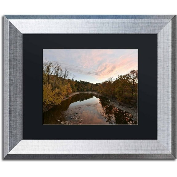 Trademark Fine Art "Rocky River Autumn Sunset" Canvas Art by Kurt Shaffer, Black Matte, Silver Frame