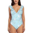 thumbnail image 2 of Yiaed Cute Bunny Print Women's Ruffled One Piece Swimsuit V Neck Swimwear Slimming Monokini for Woman-Medium, 2 of 8