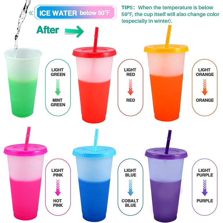 Reusable Plastic Tumblers with Lids & Straws - 6 Pcs 16oz Color Changing  Cups for Adults Kids Women Party | Tall Iced Cold Straw Drinking Cute  Tumbler